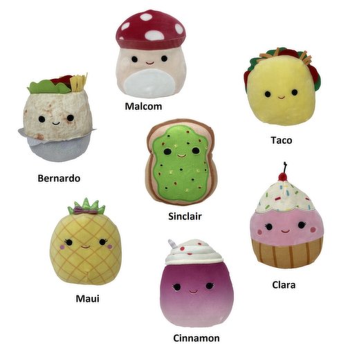 Fun food mix 7 inch size in 7 styles.. Ages 0+. Available while quantities last. Please indicate in notes Squishmallow preference.
