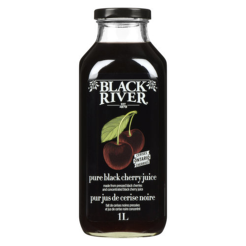 One of our signature juices, this powerful berry is all kinds of healthy, and it tastes rich and fragrant. We source the black cherries directly from farmers in the Niagara region of Ontario and press them ourselves here at Black River. We do add a touch of concentrate to help balance the fluctuating sugar levels in cherry juice (sugar levels in the berries can be different from one side of the orchard to the other) but we make the concentrate itself out of Ontario cherries. Sediment is completely normal, it's just the natural fibre from the fruit. Shake well and enjoy this very special juice.<br />