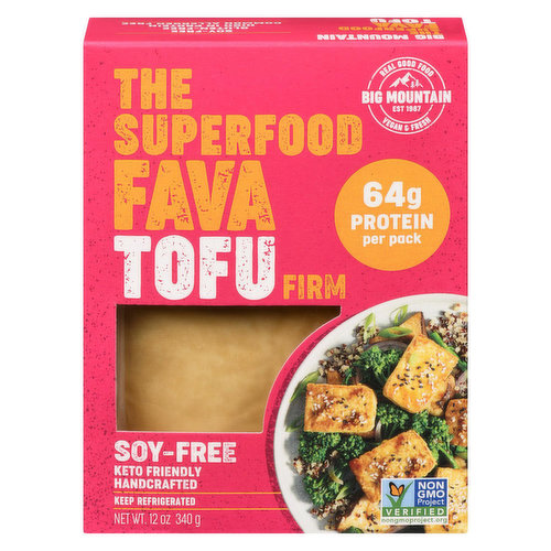 Fava or Faba, no matter how you pronounce it, its more than just a bean. A first to market innovation, Big Mountain Soy-Free Tofu is made 100% with fava beans, and contains 45% more protein than leading tofu brands, making it the perfect plant based protein alternative. Fava beans pack a powerful punch of goodness rich in dietary fibre, proteins, vitamins and minerals, and like all Big Mountain Foods products, it is the perfect addition to any meal, tastes delicious, and is simply really good for you.