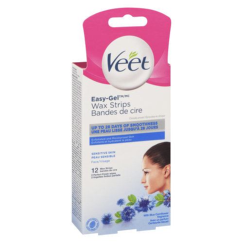 Veet - Easy-Gel Wax Strip for Face, Sensitive Skin with Blue Cornflower Fragrance