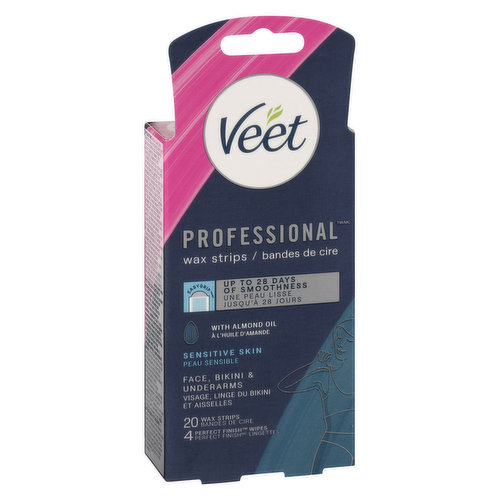 Veet - Easy-Gel Precision Wax Strips for Face, Bikini & Underarm with Blue Cornflower Fragrance, Sensitive Skin