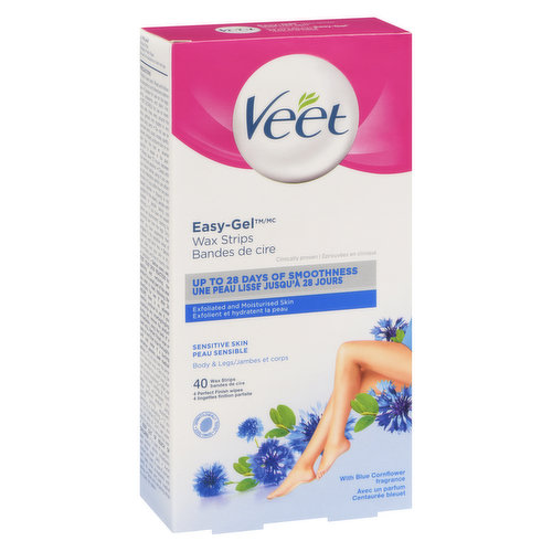 Veet - Easy Gel Wax Strip for Body & Legs with Blue Cornflower Fragrance, Sensitive Skin