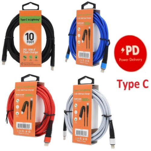 Type C - To Lightning 10-foot PD 18W Charge Cable