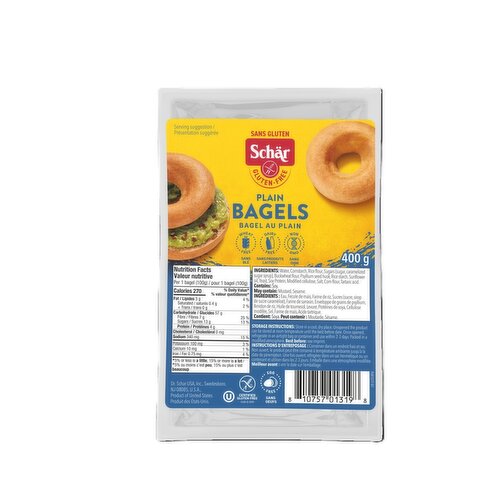Schar - Gluten Free Plain Bagels, 4 Pack