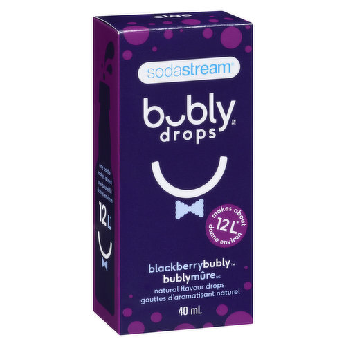 A fun new way to sparkle your water with blackberry flavor essence! Make your favorite bubly sparkling water right at home with SodaStream. no calories or sweeteners. All smiles. One 40ml bubly drops bottle makes about 12Lof bubly sparkling water.