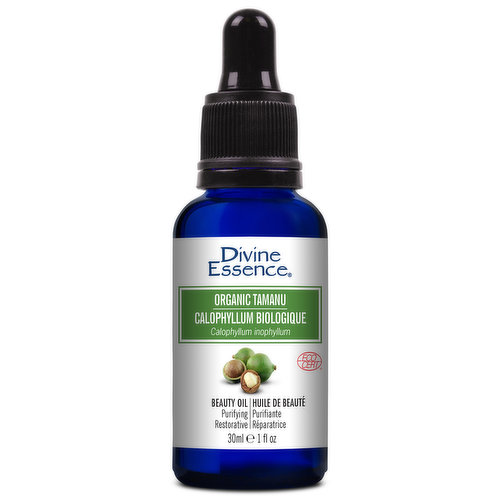 <em>Dietary Terms:</em><br>Organic<br>Tamanu beauty oil is a lovely shade of green and is renown for its healing and protective properties. It can be used to treat damaged skin and restore suppleness and elasticity. Tamanu oil is beneficial thanks to it