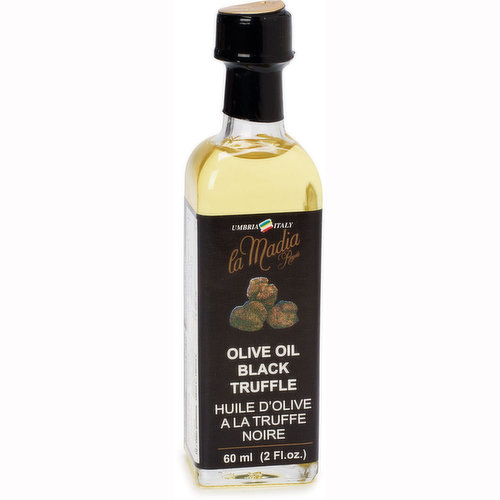 La Madia Regale Black Truffle Infused Olive Oil is a decadent gourmet condiment perfect for roast vegetables, crostini, bruschetta, mushroom and egg dishes, risotto, mashed potatoes, or pasta.