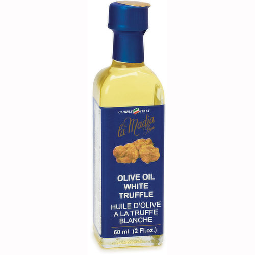 White truffle oil is Italian olive oil infused with rare white truffles. Use as you would any upscale olive oil, just anticipate the lovely addition of the truffle bouquet.