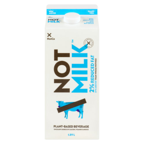 NotMilk 2% Reduced Fat tastes, cooks and blends just like milk, but it is 100% made of plants. It is also certified vegan, non-GMO, gluten-free, halal and kosher and brings you an unexpected combination of ingredients  such as peas, pineapple and cabbage  to offer you a delicious sustainable option without ever compromising on the taste you love.