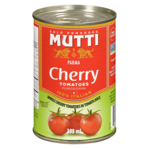 Mutti Cherry tomatoes are whole tomatoes which have a sweet and intense flavour, cultivated under the warm sun of the South of Italy and harvested when red and ripe. 100% Italian
