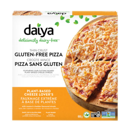 Vegan cheese? Yes please! A delicious combination of a light and crispy gluten free crust, tomato basil sauce, and topped with our Cutting Board Collection Mozzarella and Cheddar Flavour dairy free cheese shreds. What's not to love?