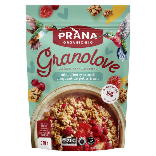 Youll fall for Pranas organic granola for its crunchy, satisfying texture and delicious taste that will bring back fond childhood memories. Baked with love in Montreal, Granolove is made from wholesome, organic ingredients including Canadian oats, chia, pumpkin and sunflower seeds, combined with real maple syrup.