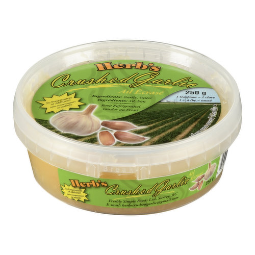 Fresh. No Preservatives or Additives. Garlic and Water. Refrigerated. 1 tsp = 1 clove.
