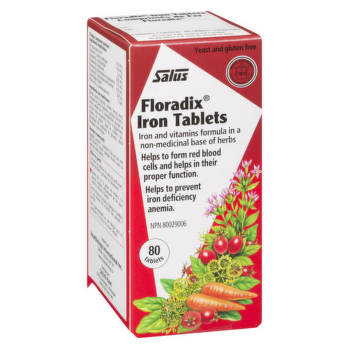 Iron & vitamins formula in a non-medicinal base of herbs. Helps to form red blood cells & helps in their proper function. Helps to prevent iron deficiency anemia.