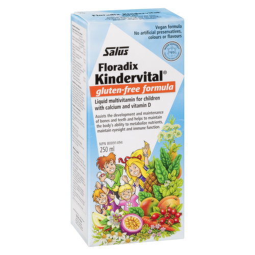 Kindervital is a delicious fruity tonic children love. It contains vitamins A, B, C, D, and E, as well as key minerals, and is thoughtfully prepared in a pure food base of delicious fruit juices, aqueous herbal and vegetable extracts, maple syrup, honey, rosehip, and other nutritious extracts, as well as mild digestive herbs to support a healthy appetite.