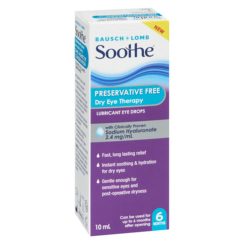 With clinically proven sodium hyaluronate 2.4mg/ml. Fast, long lasting relief. Instant soothing & hydration for dry eyes. Gentle enough for sensitive eyes and post operative dryness.