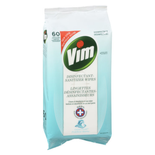 Cleans & disinfectant in one wipe. 60 wipes.