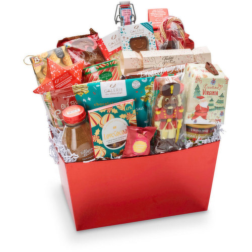 Our Holiday basket is filled to the brim with all our favorite premium Holiday snack items including hot chocolate mix, gingerbread, holiday nut mix, cookies, & chocolate. A spectacular collection of trusted gourmet staples, & the perfect gift for someone with excellent taste.