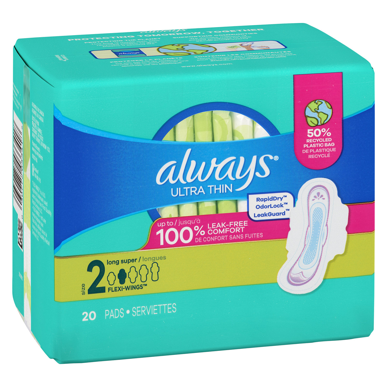 Always Ultra Thin Pads with Wings Long Super Absorbency Size 2 Fresh Scent,  40 count - Food 4 Less