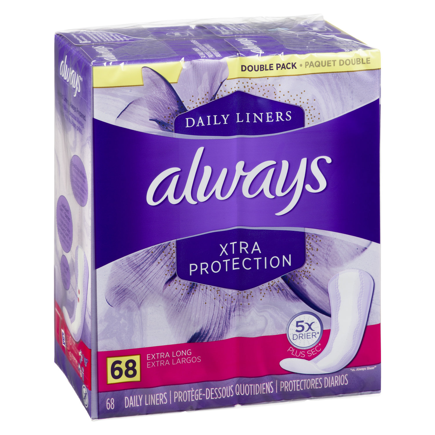Always Dailies Xtra Protection, Extra Long, Rapid Dry - 68 ea