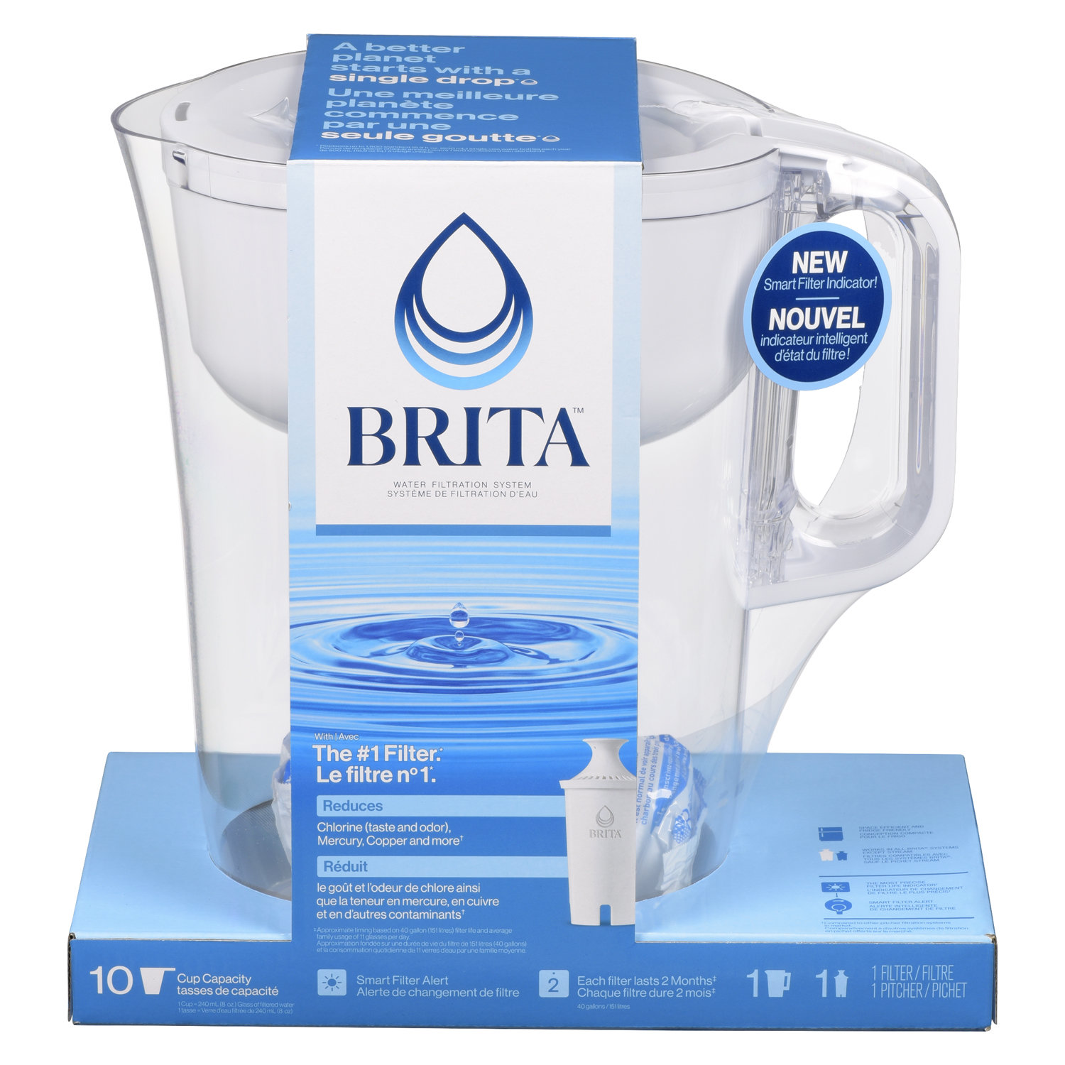 Brita Water Filter 10-Cup Tahoe Water Pitcher Dispenser with Elite Water  Filter - White