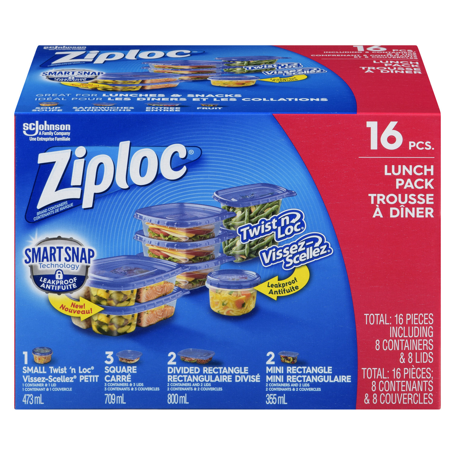 ziploc, Kitchen, 8 Ziploc Containers 3 Packs Square Divided Rectangle