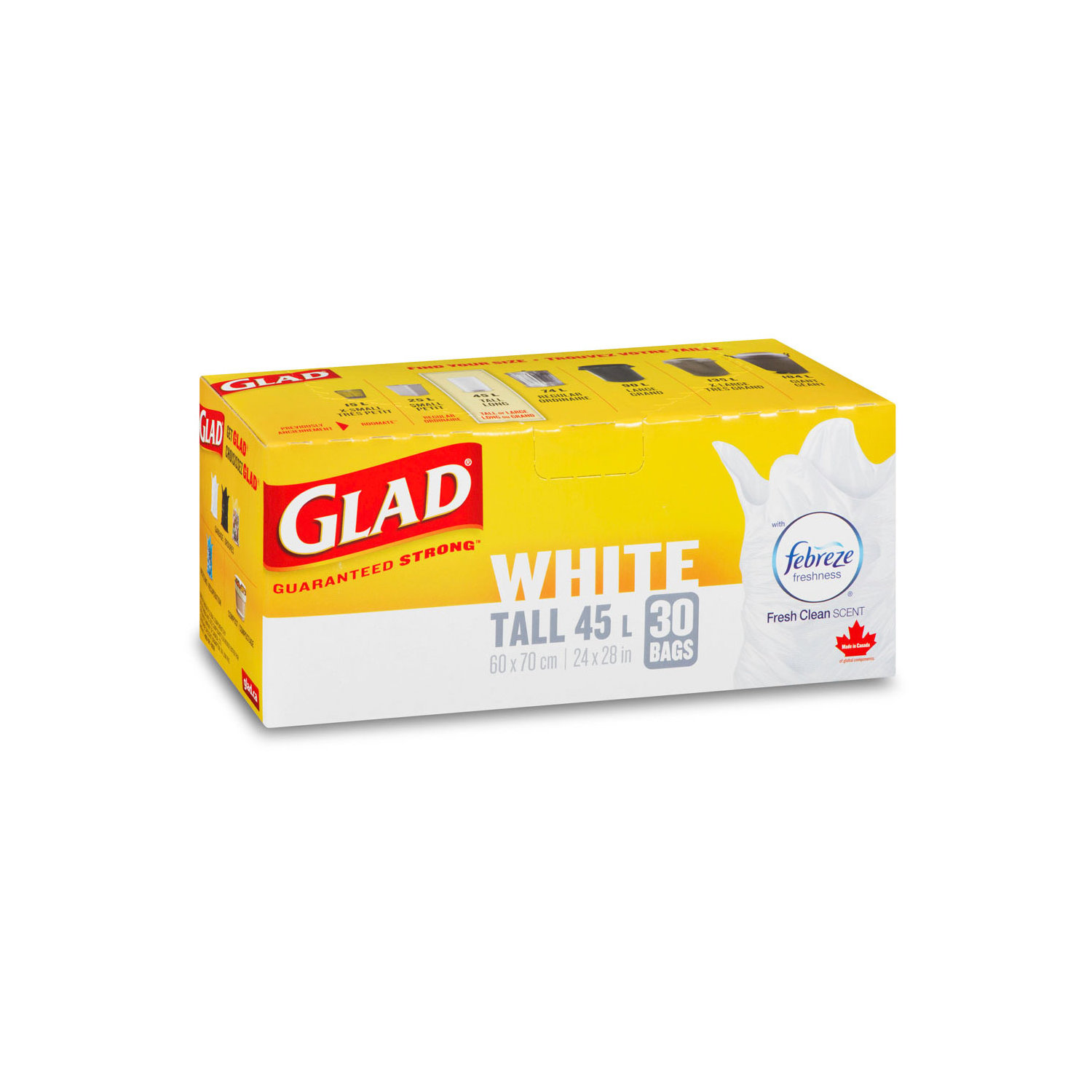 Glad White Garbage Bags - X-Small 15 litres - Febreze Fresh Clean Scent, 52  Trash Bags