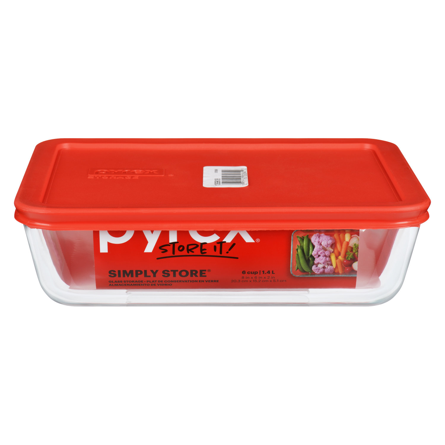 Pyrex Containers Simply Store 6-Cup Rectangular Glass Food Storage Red Plastic 4