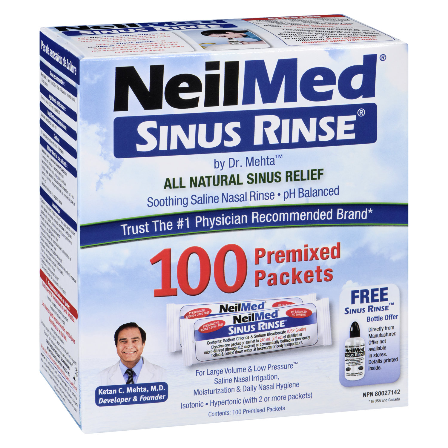 NeilMed. Sinus Rinse All Natural Relief Premixed Refill Packets 100 Each (2  Packs (100 Each)