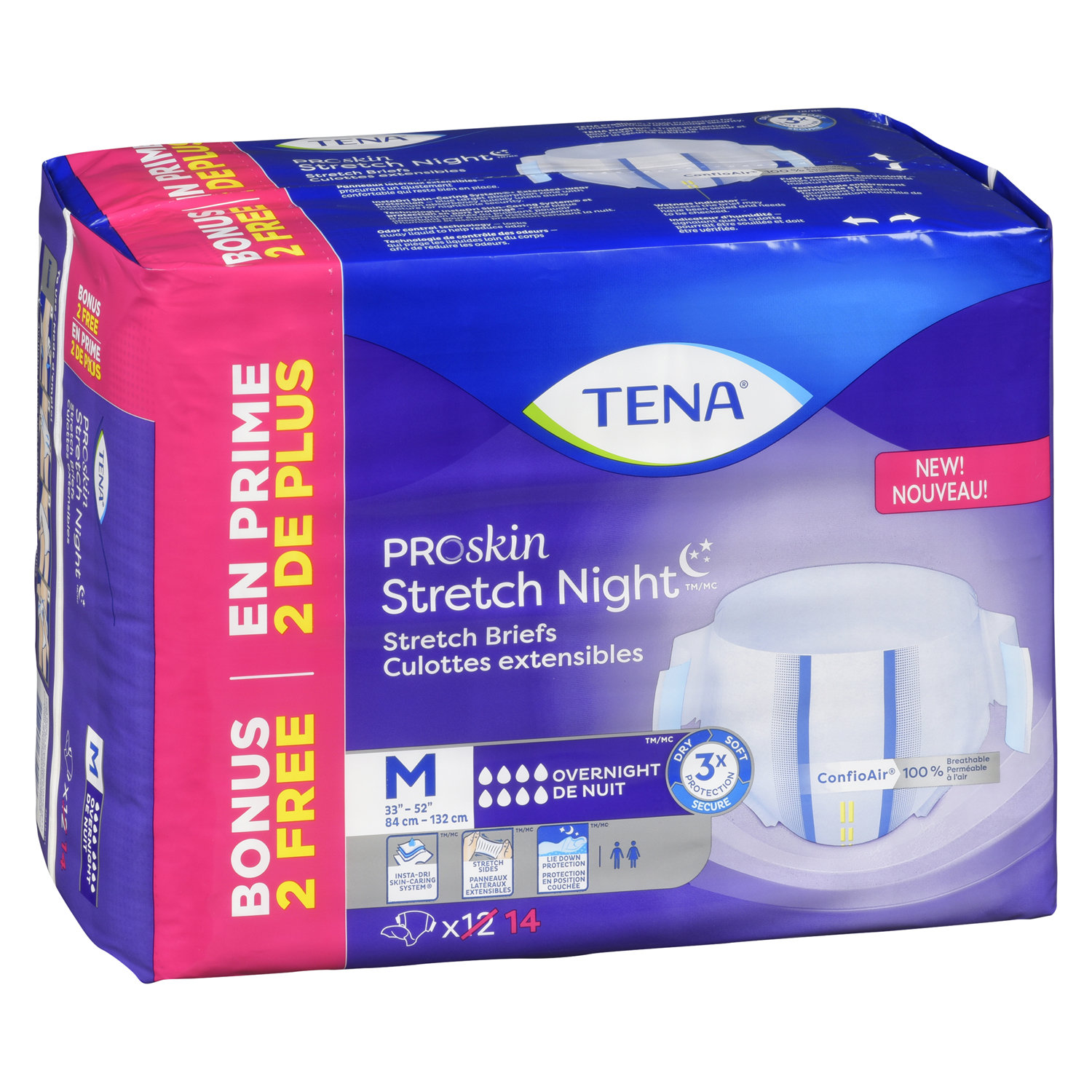 TENA ProSkin Stretch Night Briefs Overnight Absorbency M, 12 Ct