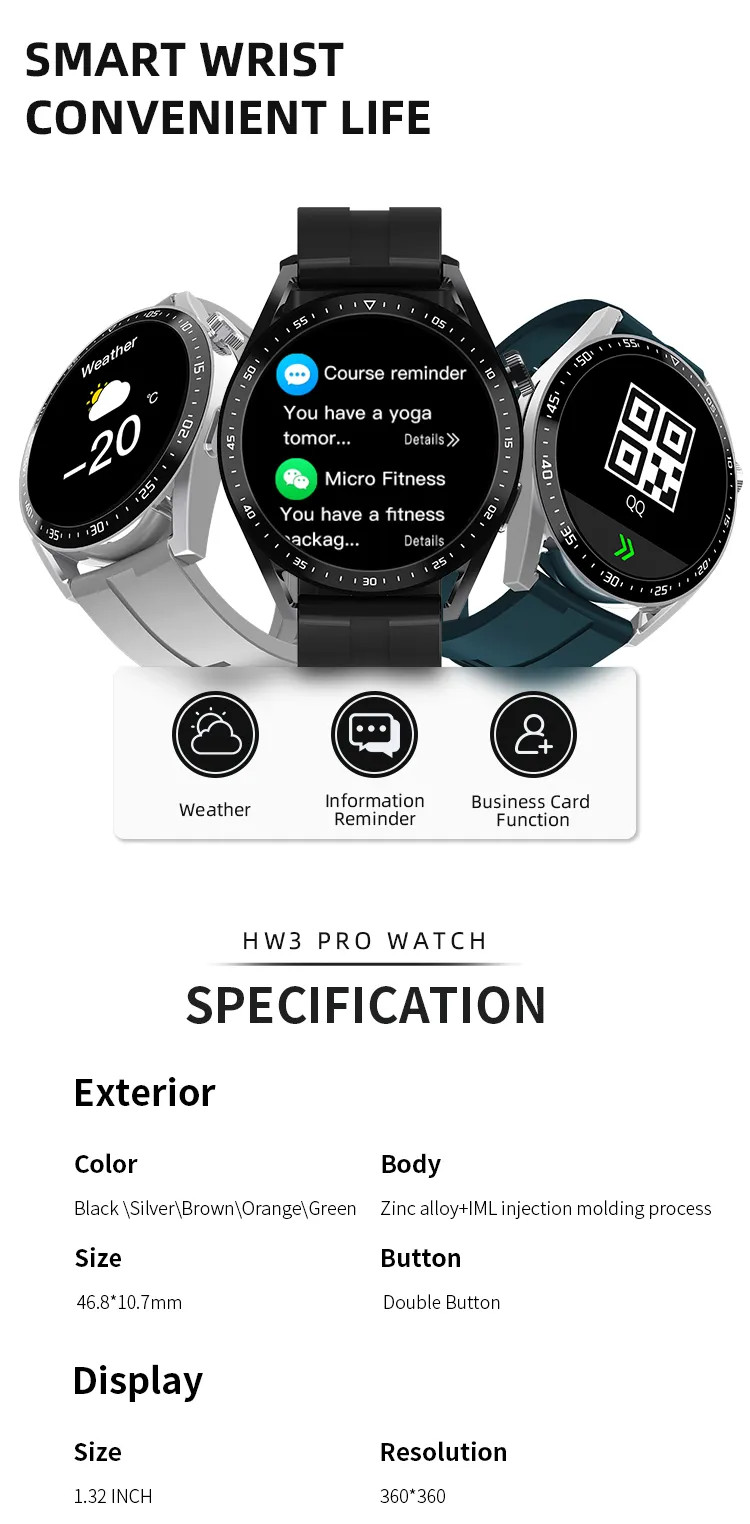 SMARTWATCH HW3 Pro 1,32" Zegarek męski Bluetooth NFC Rozmowy Ciśnienie