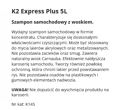 Szampon Samochodowy K2 Express Plus 5L