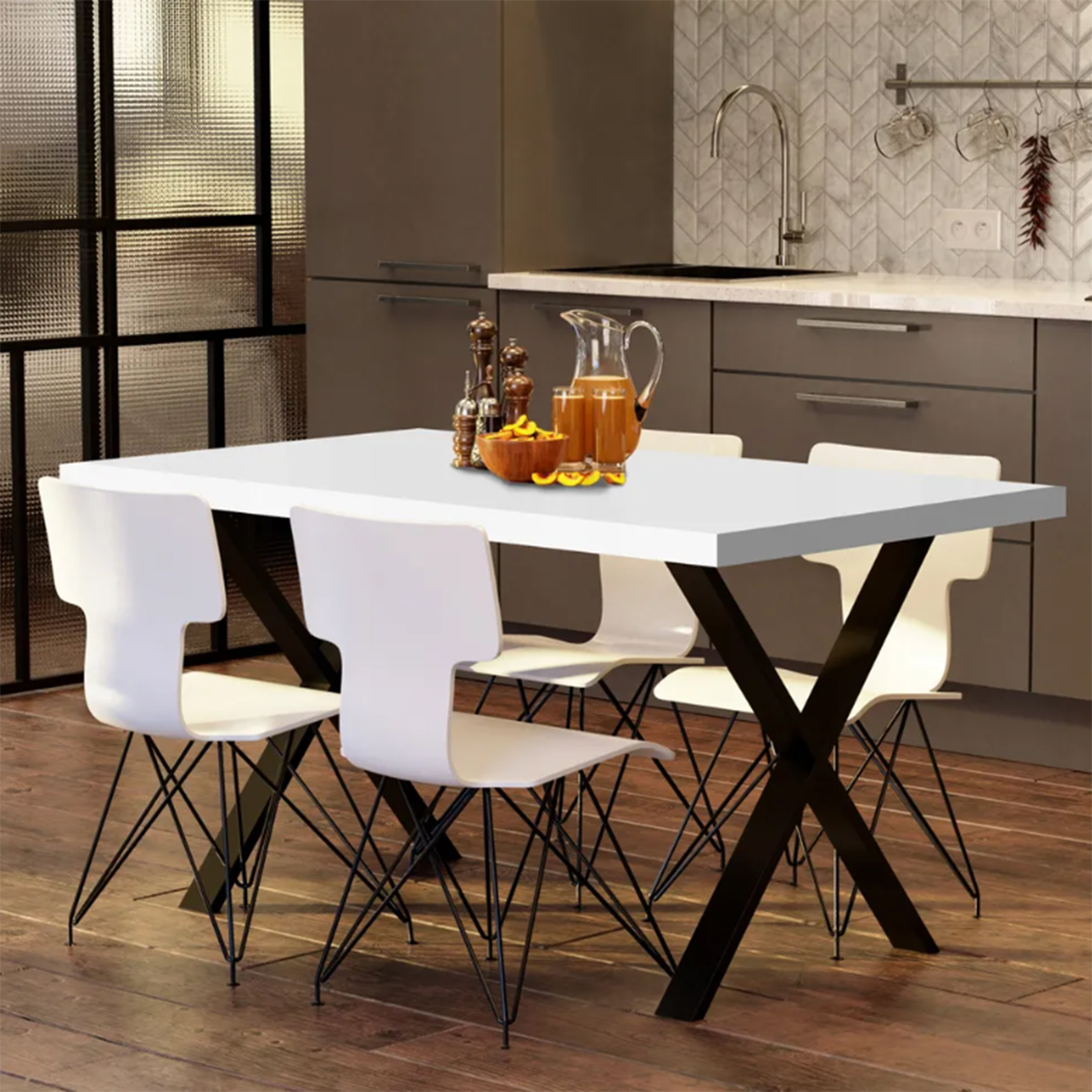 STÓŁ DO KUCHNI JADALNI SALONU METALOWE NOGI X LOFT 100x60CM BETON CIEMNY