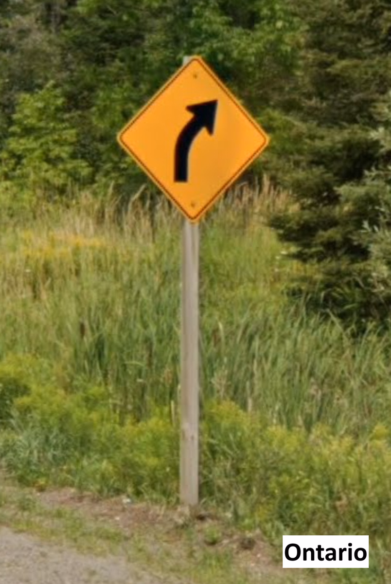 Ontario - Curve ahead signs — how it looks in GeoGuessr