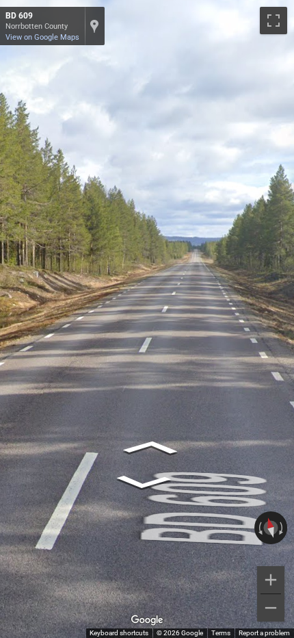 Swedish smaller road with white, dashed outer lines, distinctly shorter than those found in Norway.