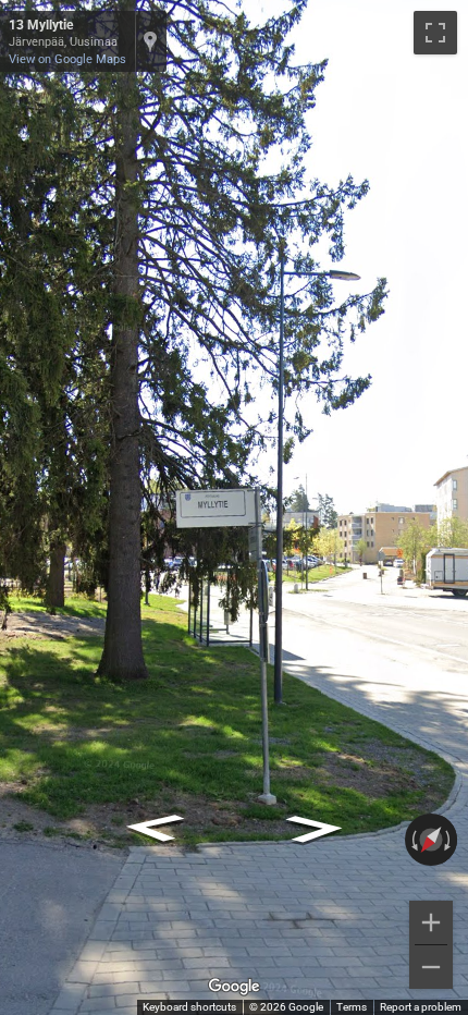 Finnish street sign showing a street name ending in -tie, with white background and black text.