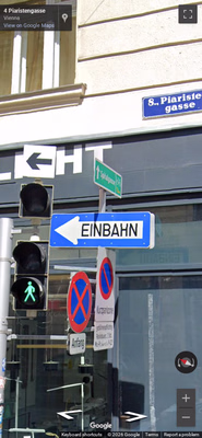 Austria clue: "EINBAHN" street sign