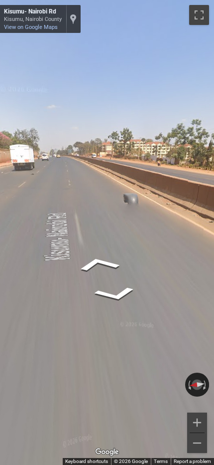 Kenyan Google Street View car with a snorkel attached to the front, driving on a dirt road.