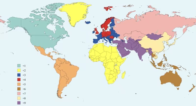 Map of telephone country codes