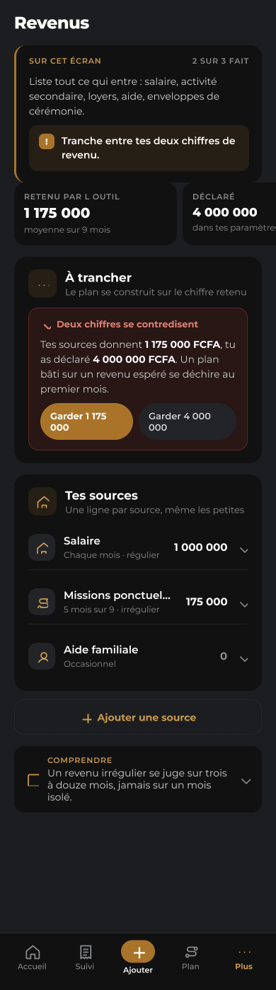 Écran Revenus sur téléphone : le revenu retenu face au revenu déclaré