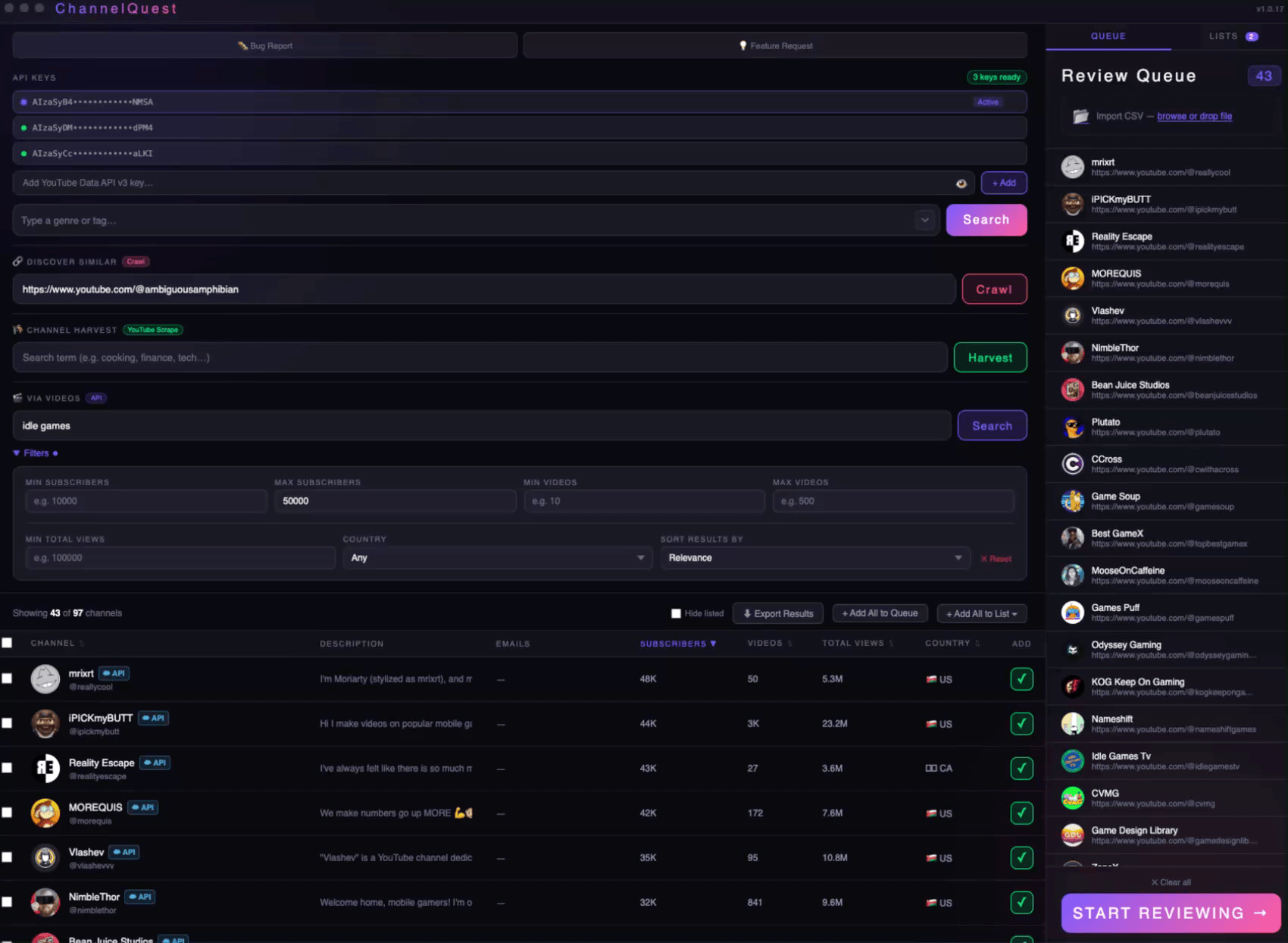 Viewing and exporting lists