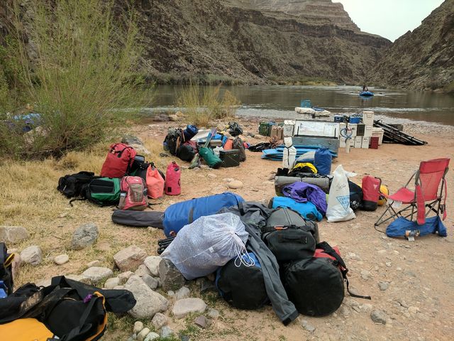 Our piles of gear, ready to be thrown on the truck when it gets here