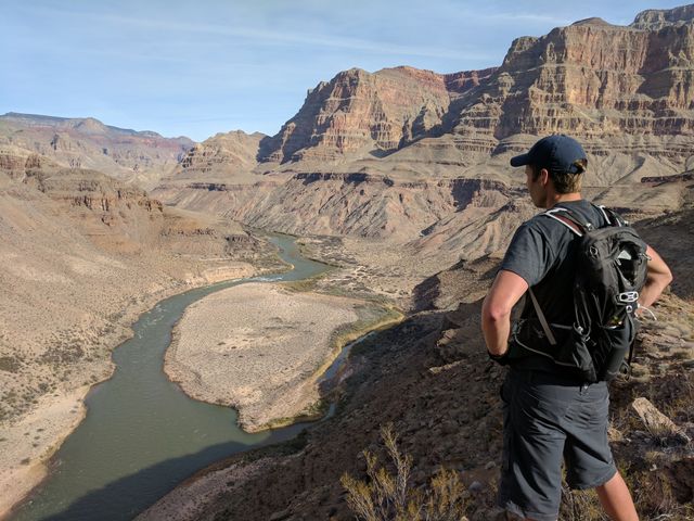 About a third of the way up, JB turns to look back at the river