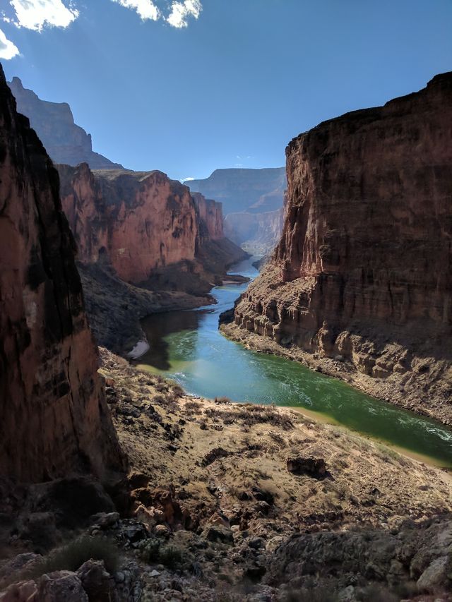 Looking down at camp