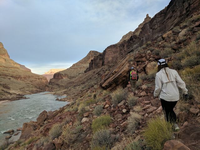 Hiking the 3 miles down river to the Patio