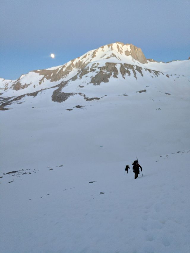 Monk and Peanut climbing the face by moonlight