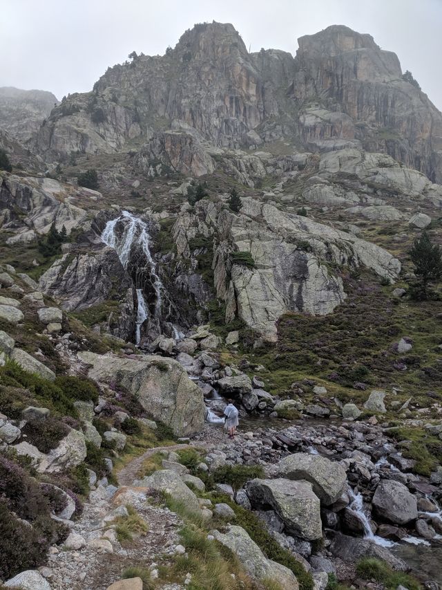 A waterfall we passed on the descent; Crash for scale