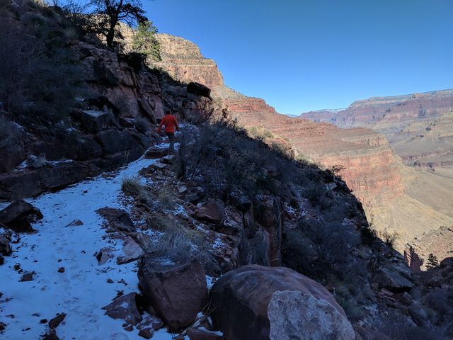 Snow as we climb higher and higher