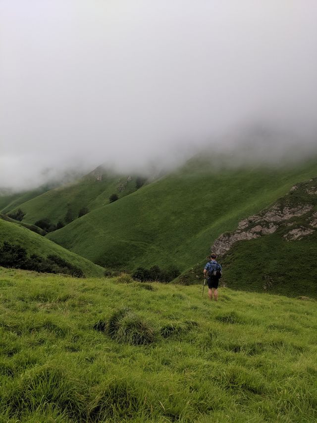 Trailblazing down into a valley