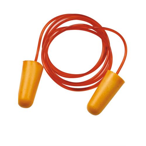 Bouchons d'oreille contre le bruit.
souples et confortables.  en polyuréthane. coloris orange.
avec cordon. usage unique.
forme conique facilitant l'insertion. 
diamètre 6-12 mm.
boîtes distributrices de 200 paires. 
chaque paire sous sachet individuel.
snr: 34db (h: 33 db m:31 db l: 28 db).